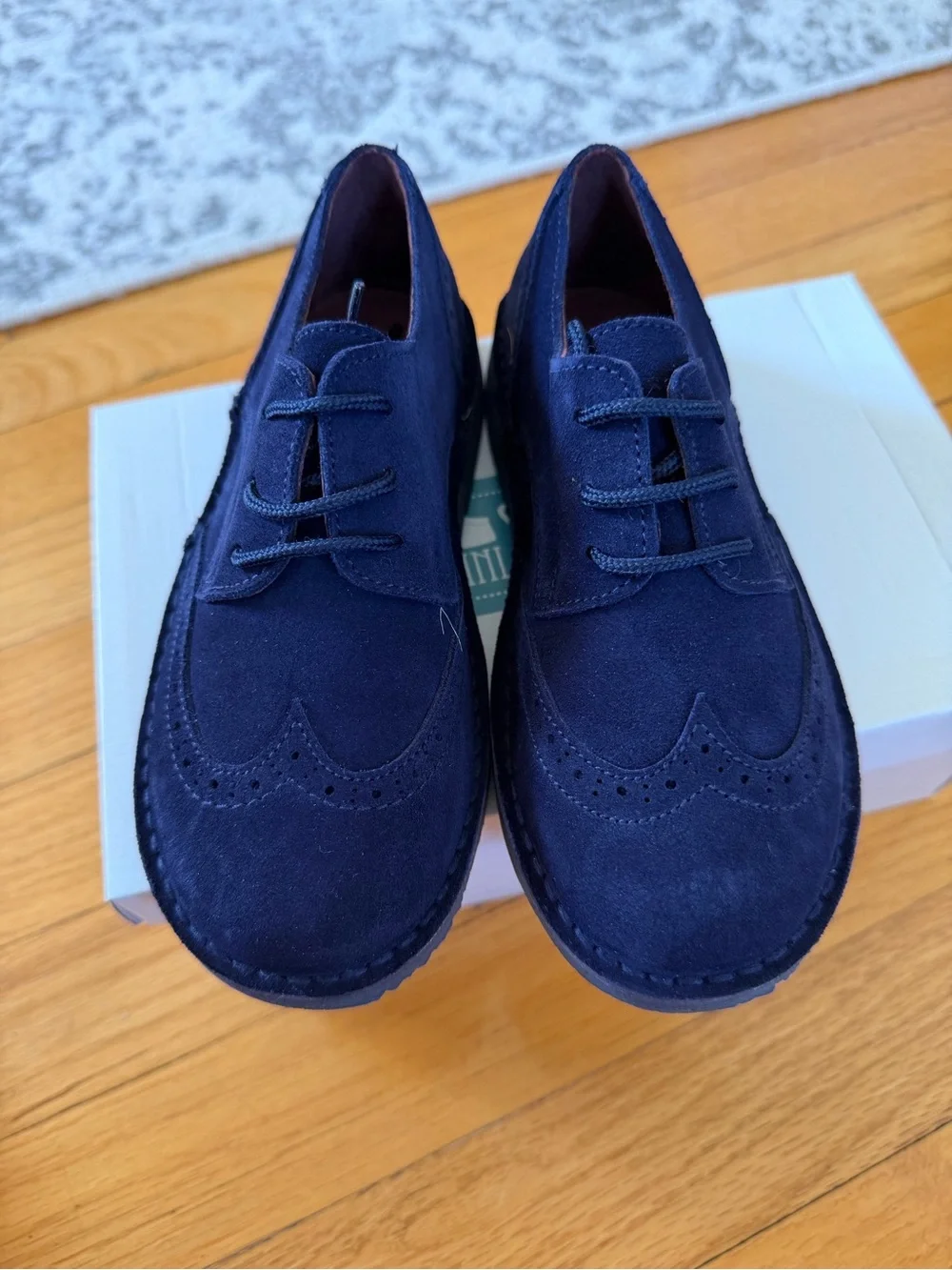 Children's Navy Suede Brogue Lace-Up Dress Shoes